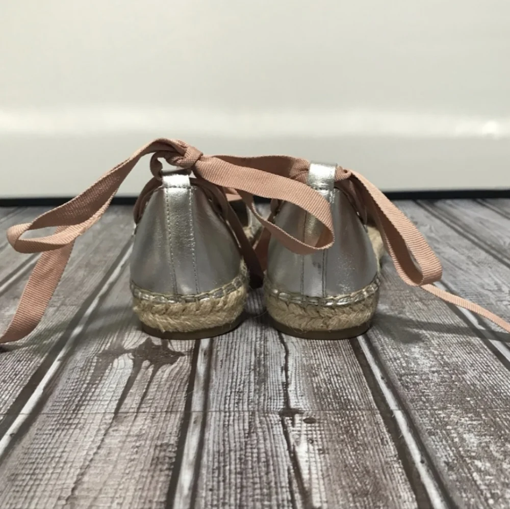Metallic Espadrille Lace Up Tie Ballet Flats - Aldo Ballerina Slippers 7